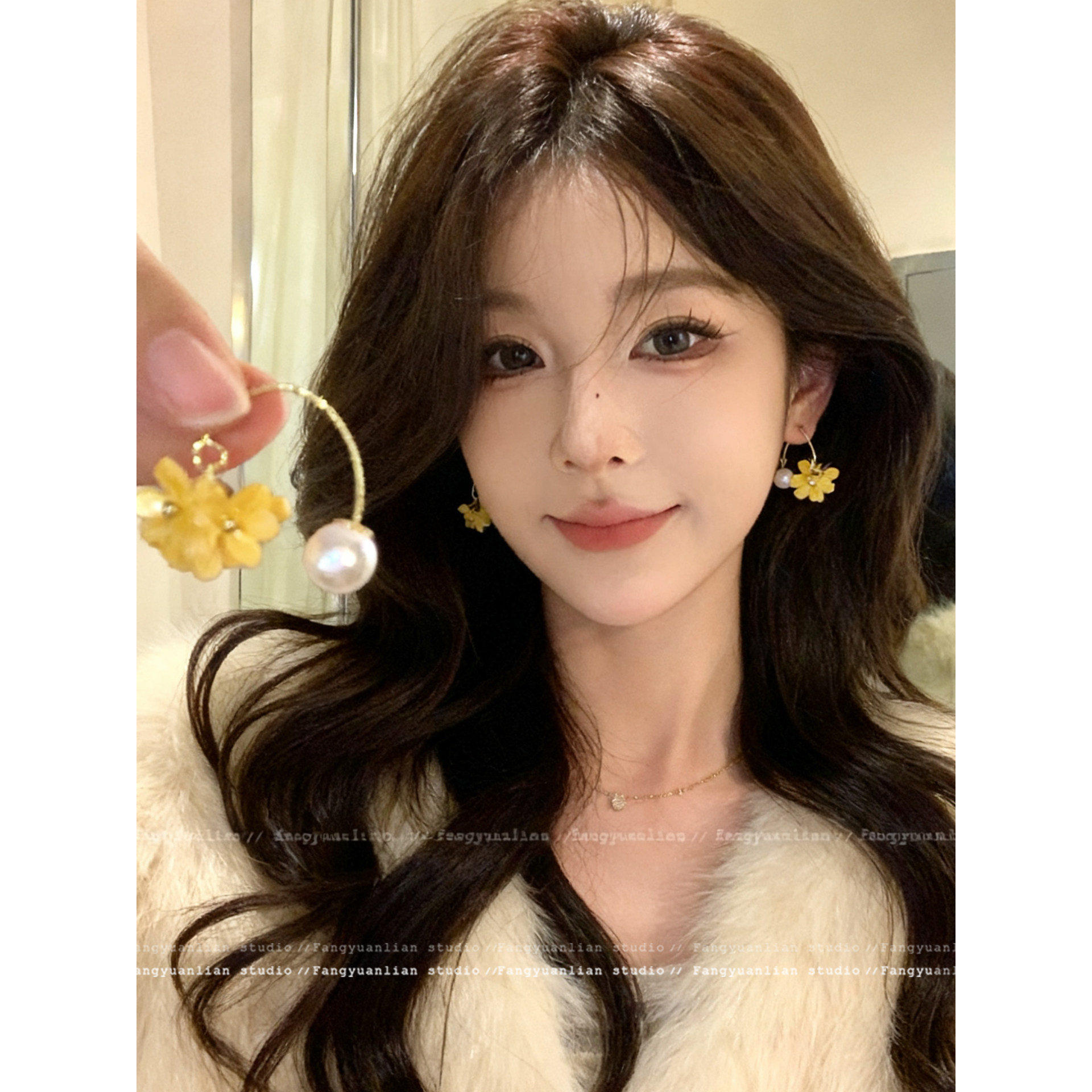 森系小黄花流苏耳环女花朵珍珠耳钉女耳钩耳坠气质百搭耳饰女2026