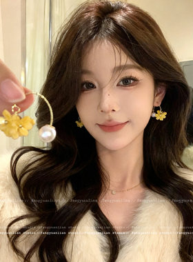 森系小黄花流苏耳环女花朵珍珠耳钉女耳钩耳坠气质百搭耳饰女2026