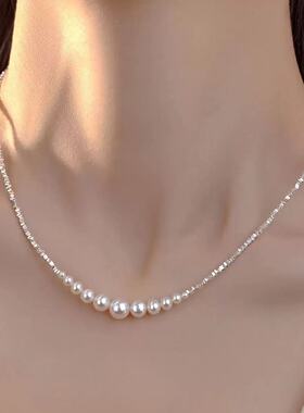 碎银子渐变微笑施家珍珠项链女小众设计轻奢高级感锁骨链气质颈链