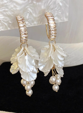 2026耳饰超仙珍珠长款海边贝壳度假风耳钉流苏耳坠耳环沙滩亚克力