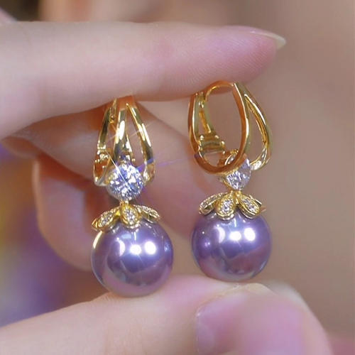 高级感轻奢2026新款爆款紫色香槟色独特漂亮耳钉耳环耳饰耳坠耳扣