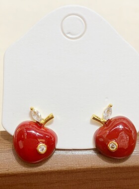 小众简约水果耳钉红色苹果锆石气质时尚耳环轻奢高级感百搭耳饰女