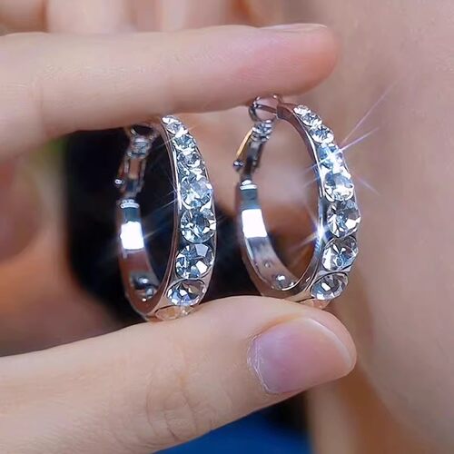 水钻耳圈小圆圈耳环2026年新款潮韩国气质耳钉轻奢圈圈耳饰银钍闪