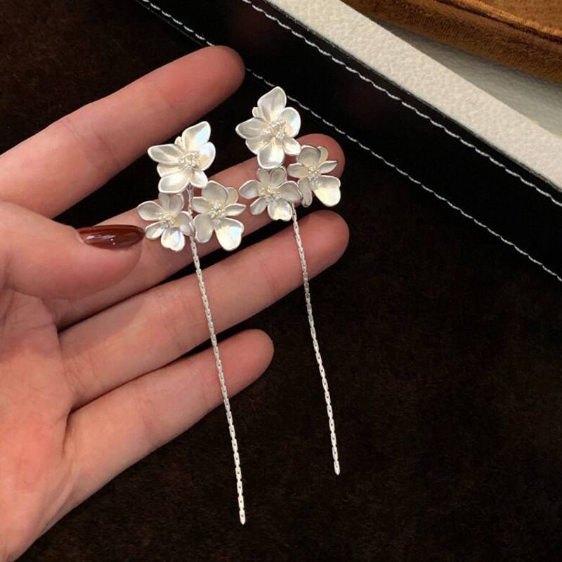 韩系轻奢花朵流苏耳环高级感气质耳钩小众精致独特耳钉轻奢耳饰女