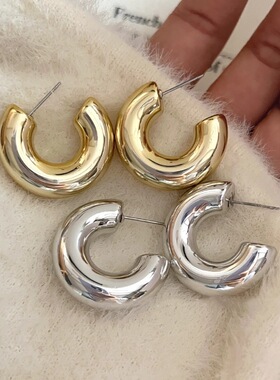 欧美金银独特C型耳钉女高级感小众设计耳环简约气质百搭通勤耳饰