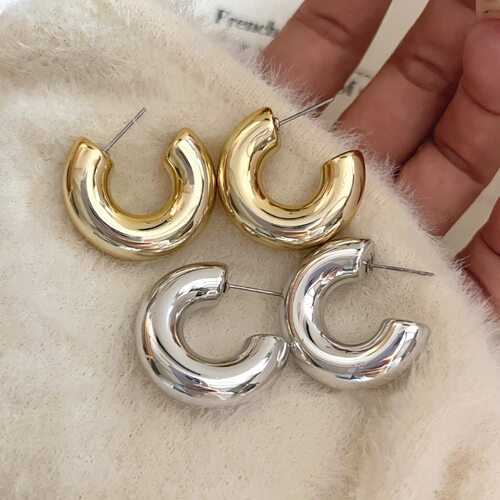 欧美金银独特C型耳钉女高级感小众设计耳环简约气质百搭通勤耳饰