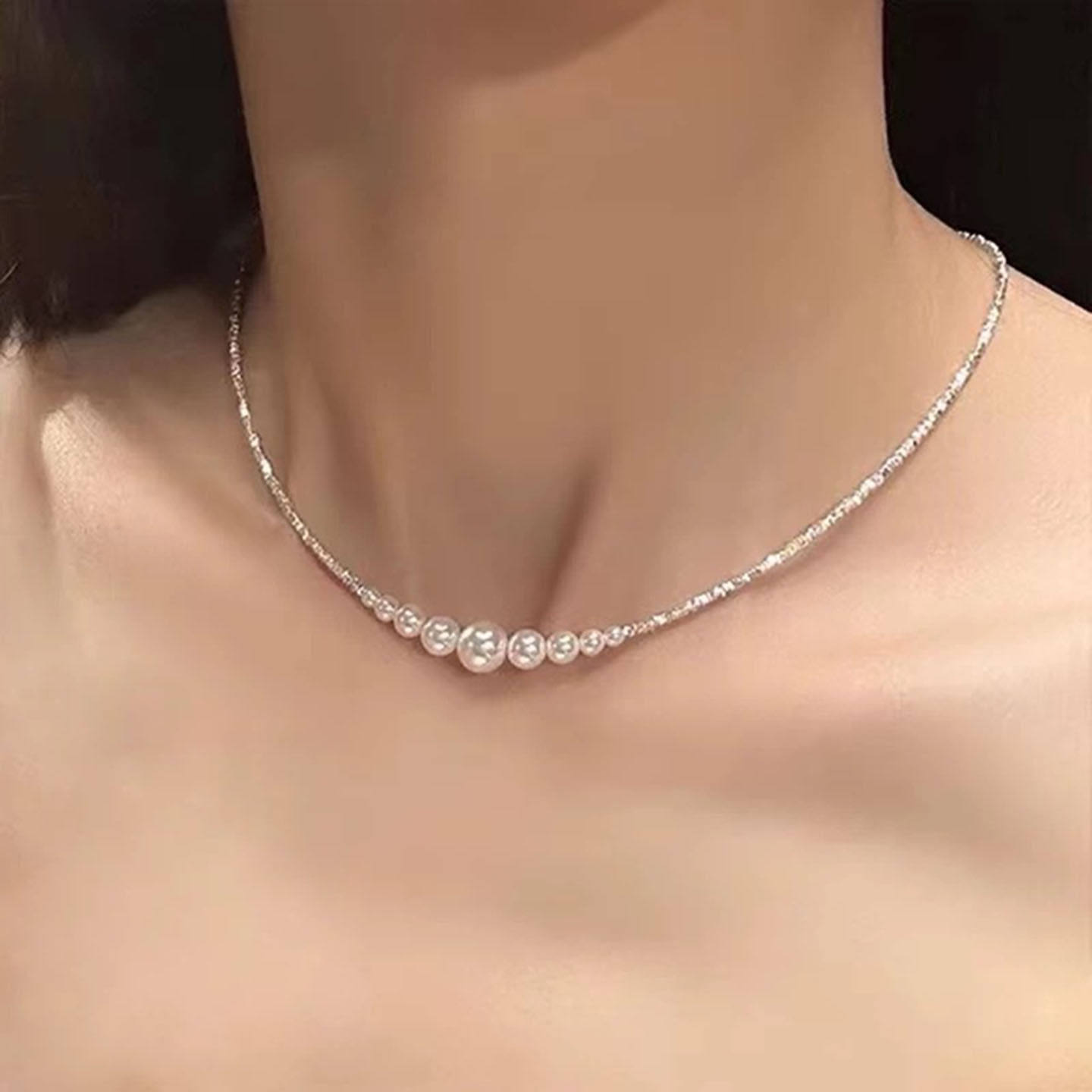 2026新款碎银子女款颈链饰品高级感项链独特珍珠轻奢锁骨链配裙子