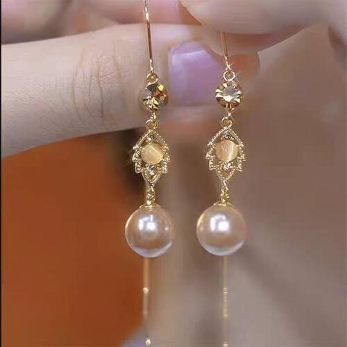 耳钉耳坠叶子珠珠长款流苏耳线轻奢气质显脸瘦耳环简约百搭耳饰女