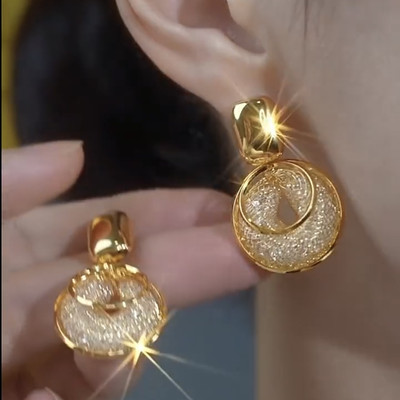 金色网状水晶耳环独特漂亮耳钉轻奢高级感耳饰2026耳坠女耳圈圆圈