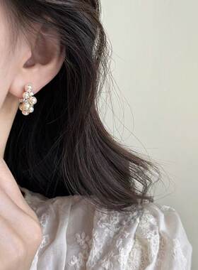 小众设计感锆石珍珠C形耳钉轻奢气质温柔百搭耳环女时尚通勤耳饰