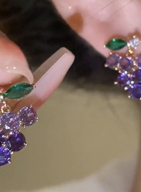 紫色水晶葡萄耳钉女2026新款爆款轻奢小众设计感高级耳环气质耳饰