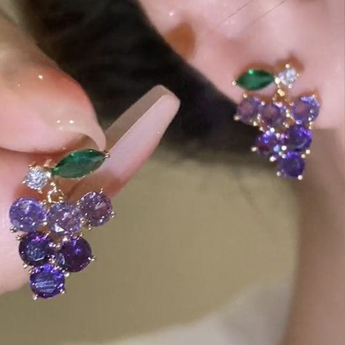 紫色水晶葡萄耳钉女2026新款爆款轻奢小众设计感高级耳环气质耳饰
