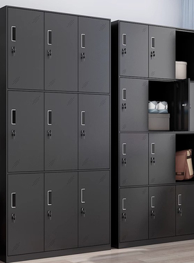 黑色更衣柜员工宿舍带锁铁皮收纳柜浴室健身房换衣收纳柜落地衣柜