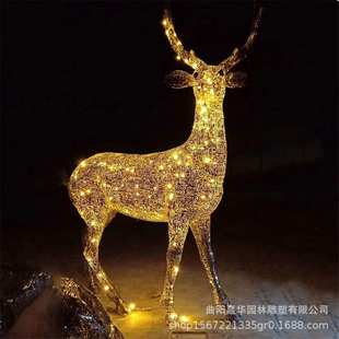 LED发光圣诞鹿鹿拉车驯鹿拉车灯光铁艺麋鹿造型户外场景亮化