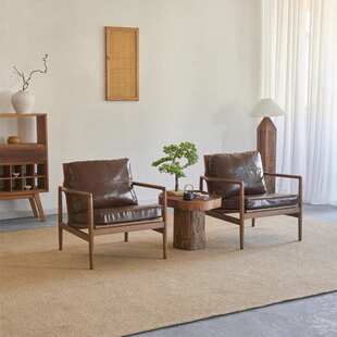 至高美汉克椅白蜡木沙发椅中古侘寂风一桌两椅单人沙发实木圆桌几