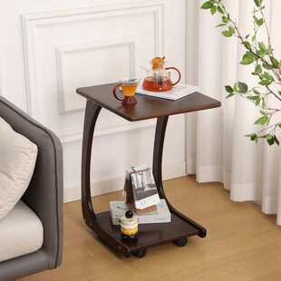 胡桃木色沙发侧边几角几实木小桌子可移动带轮子儿童学习桌卧室