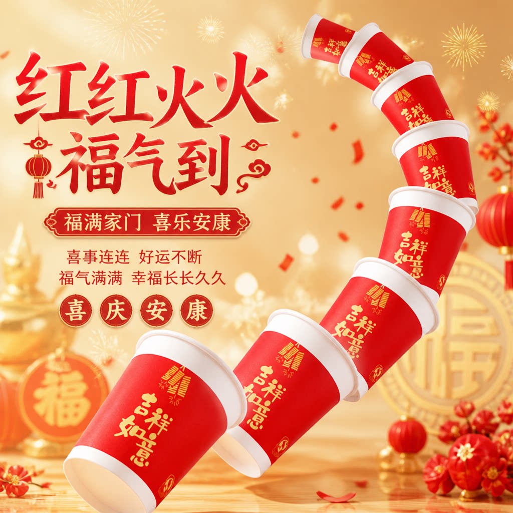 一次性加厚纸杯结婚喜庆红色水杯