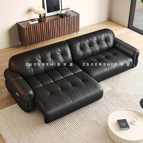 佐尔适布朗尼夹心糖真皮电动沙发床法式覆古风客厅多功能伸缩沙发
