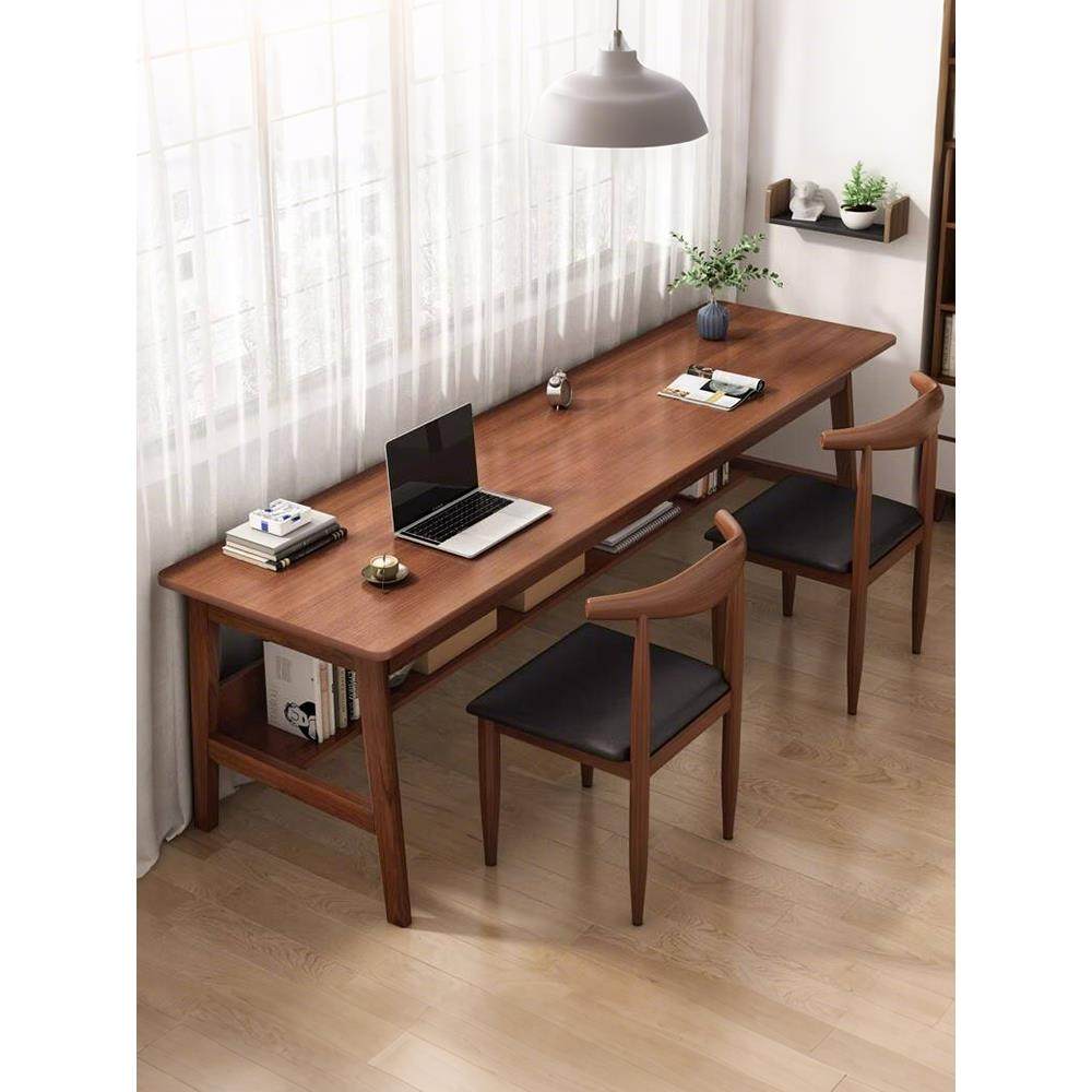 实木电脑桌简约靠墙书桌写字桌学习桌办公桌家用卧室古风长条桌子