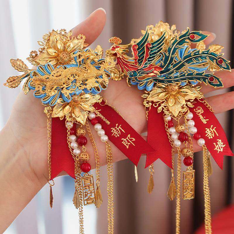 结婚礼龙凤胸花新郎新娘胸针别花一对高级感襟花全套备婚用品大全