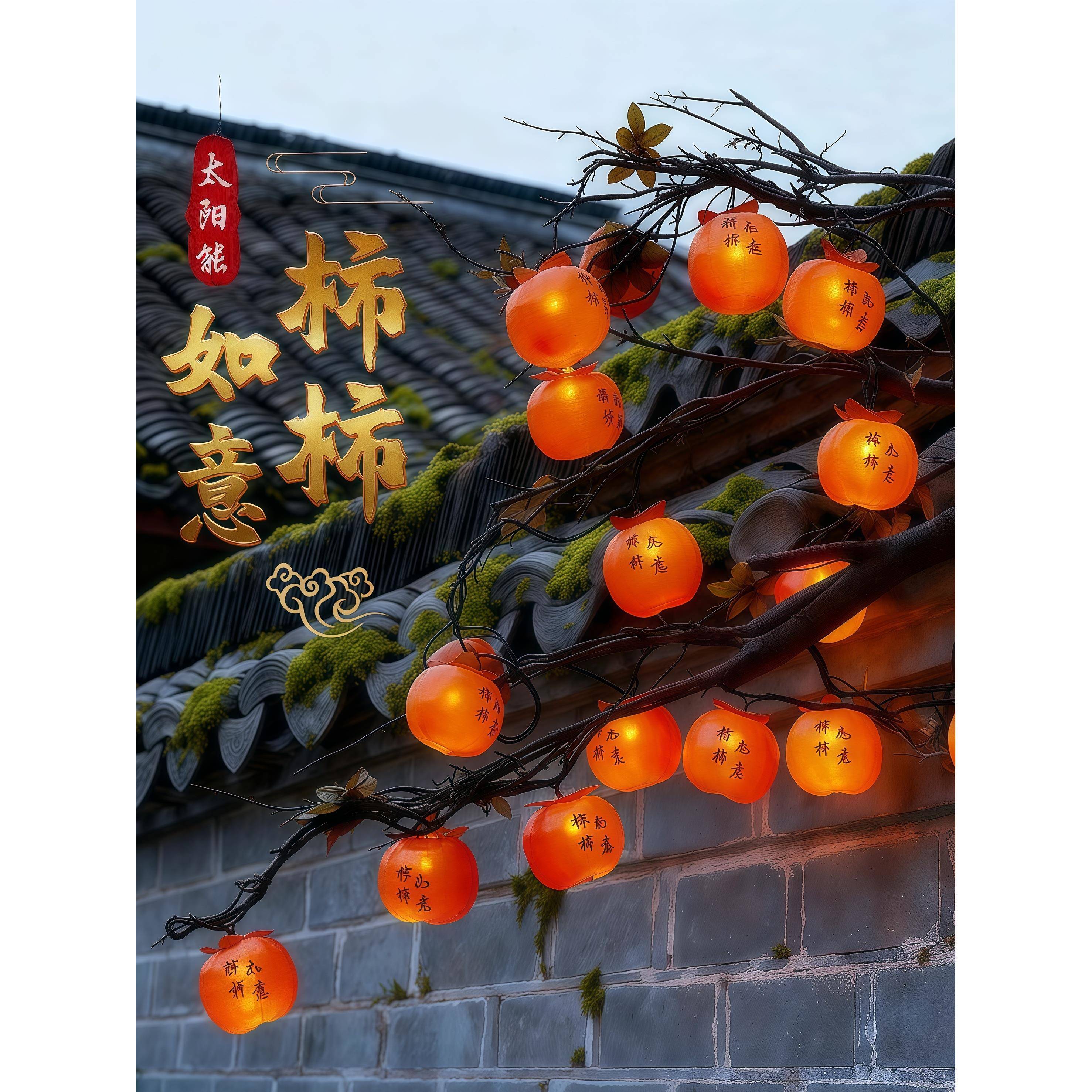 太阳能柿子灯串户外挂树上的小红灯笼庭院新年装饰灯彩灯氛围挂灯