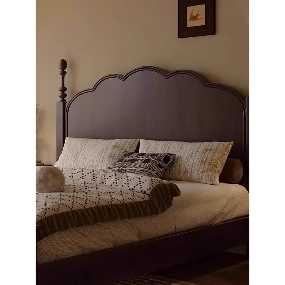 全实木床1.8m主卧法式双人大床1.5m现代中古风简约美式现代覆古床