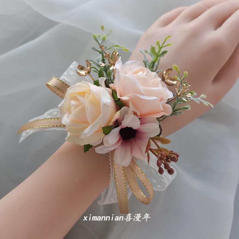 手腕花伴娘新娘手花高级感姐妹手环花森系小清新婚礼伴郎胸花襟花