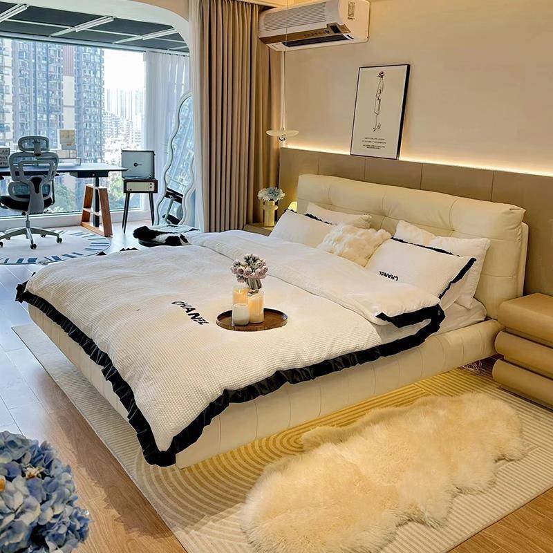 悬浮床架真皮床极简仙女大床双人奶油风实木主卧2024新款2米*2米2