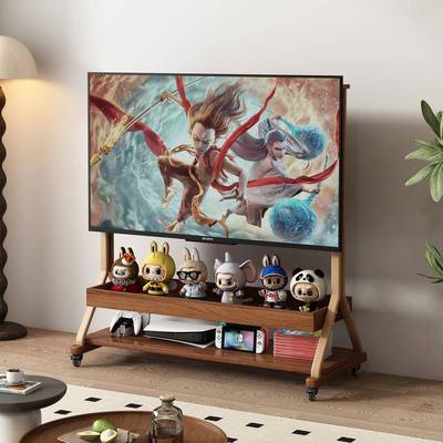 实木可移动电视机柜客厅家用2025新款小户型落地储物带轮电视支架