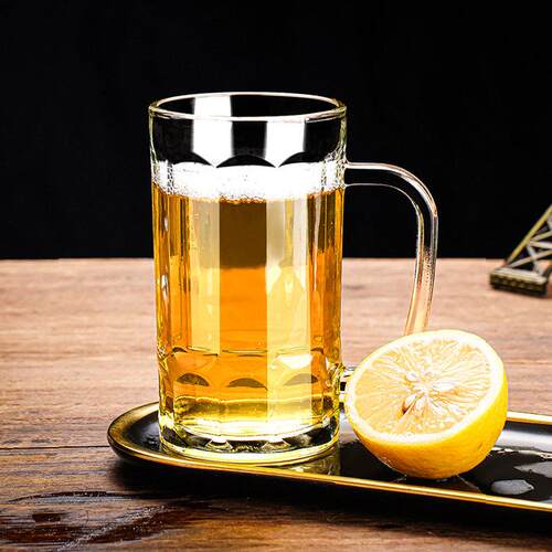 玻璃杯子喝水杯套装家用啤酒杯大容量带把手扎啤杯茶楼商用泡茶杯