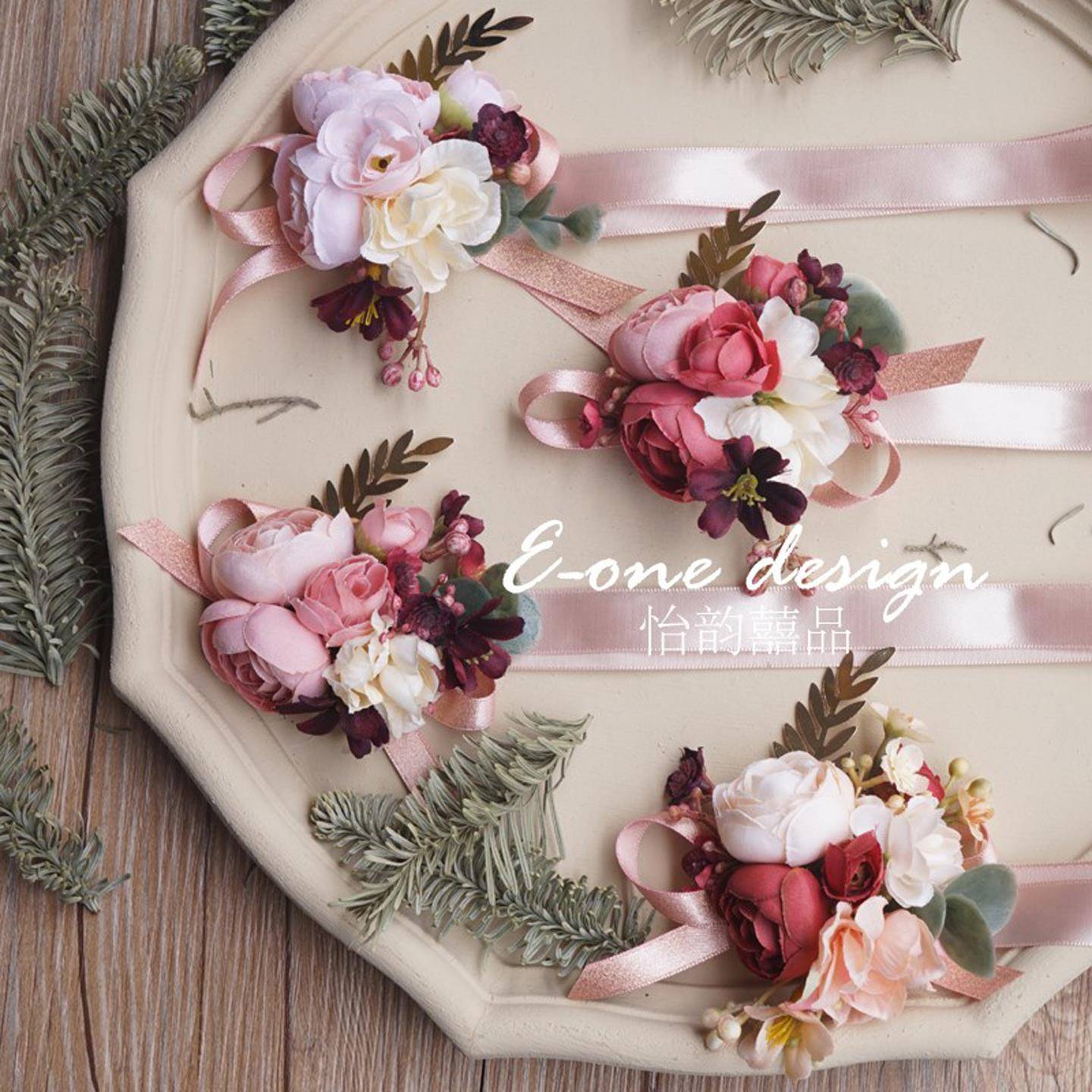 森林欧式婚礼新娘新郎伴娘伴郎父母婚礼胸花手腕花开幕会议庆典