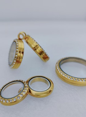 高档镶钻不锈钢金色嘎乌盒时尚百搭空心吊坠可装朱砂唐卡空盒挂件