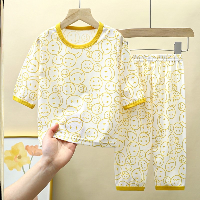 儿童冰丝睡衣男孩女孩家居服夏款小宝宝七分袖夏天薄款套装婴幼儿
