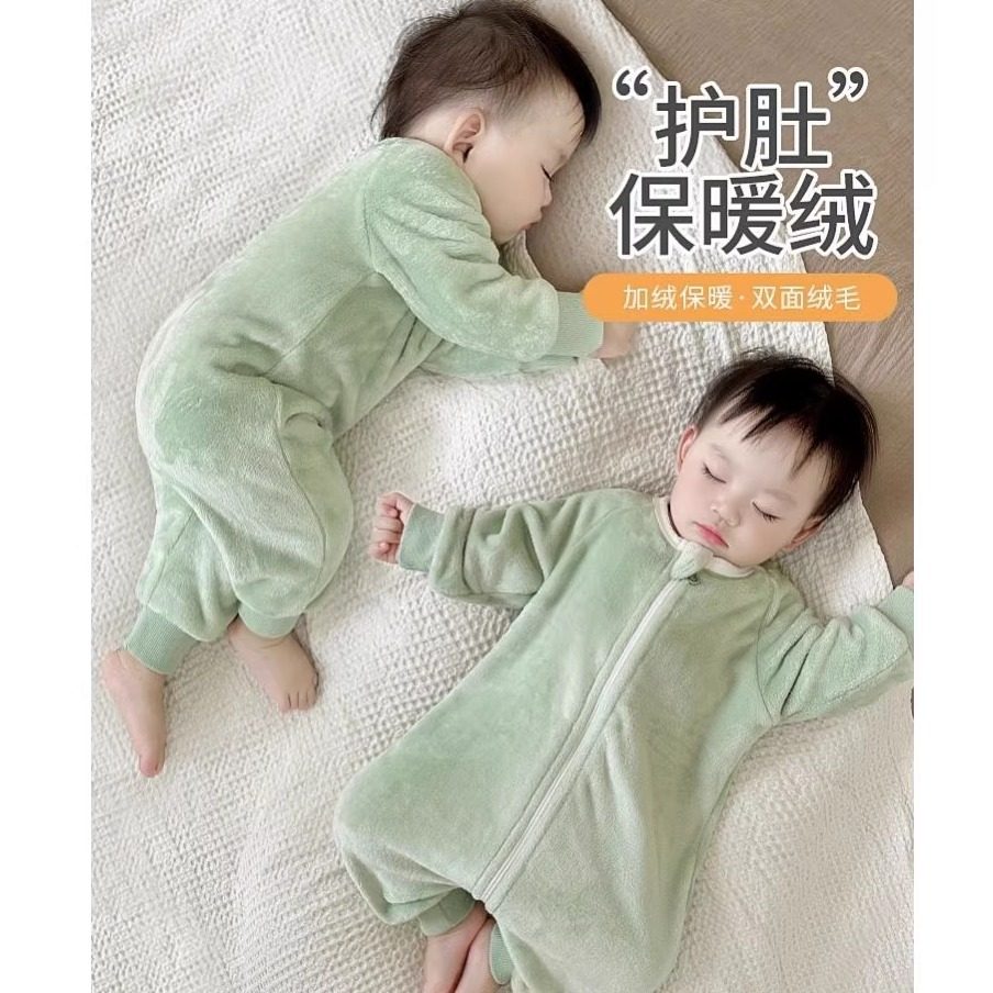 婴儿睡衣秋冬季睡袋男宝宝小月龄冬天珊瑚绒男童加厚连体衣服冬装