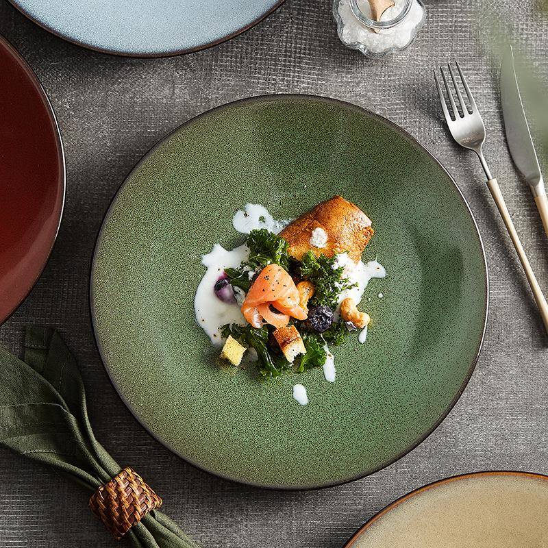 10寸窑变釉F76J9T6M日式陶K瓷平店盘店餐酒厅饭冷菜摆盘餐具西餐