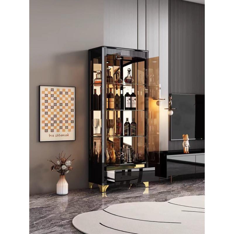 GxP意式极简小型玻门酒柜烤YJS漆靠墙展示物实木璃柜客厅储边柜轻