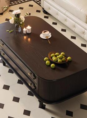 式WPK复古实木茶几客厅家用小户型黑色中茶桌子沙高档美法式古发
