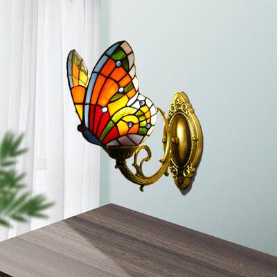 欧美蝴蝶过道壁灯彩色璃创意过灯卧具室床头LWR玻道欧式田园酒吧