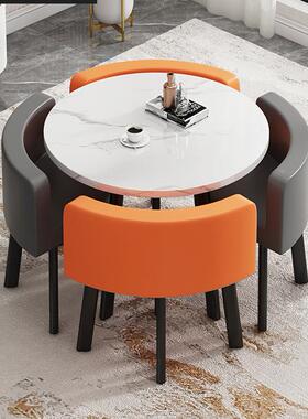 餐桌家ff566565用吃小户型圆轻奢洽谈饭商用易现代简约折叠接待桌