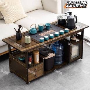 ODD轮移家用茶桌茶台烧水壶一体厅小茶带几桌实木动小茶车茶具客