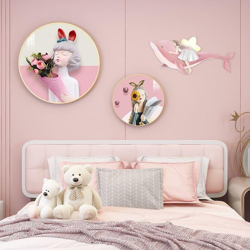 儿童室房装头饰画卡网红通壁画现代简约公主房墙面46135卧床圆形
