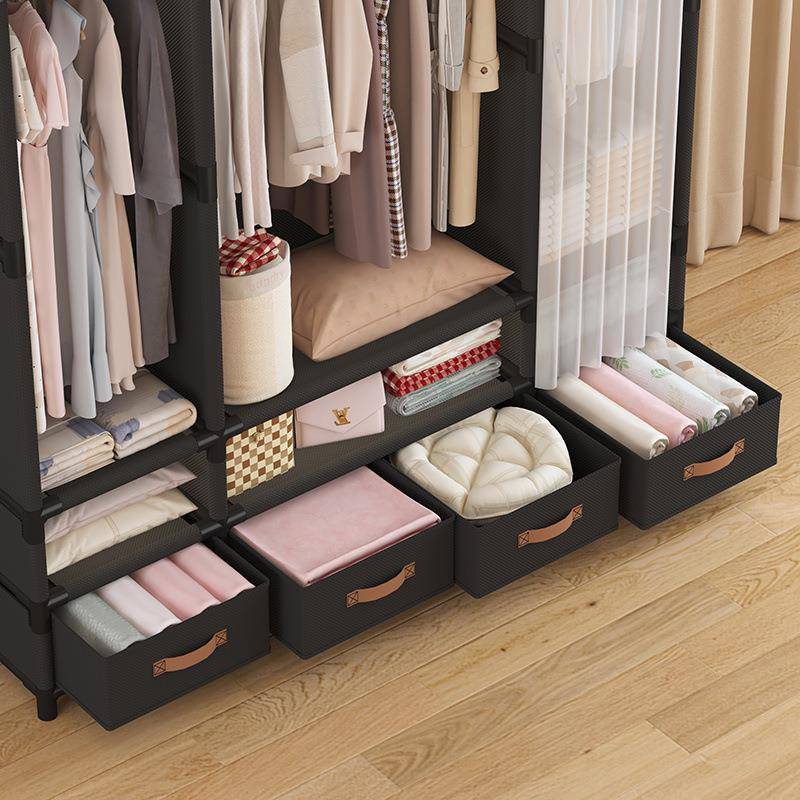 家REW用钢管加粗柜加布固衣简易衣柜卧室新款出租用房用组装家衣