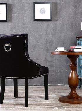 背欧式餐椅式美乡村复古椅子椅橡木布艺餐VYT休闲扶手靠椅书房椅