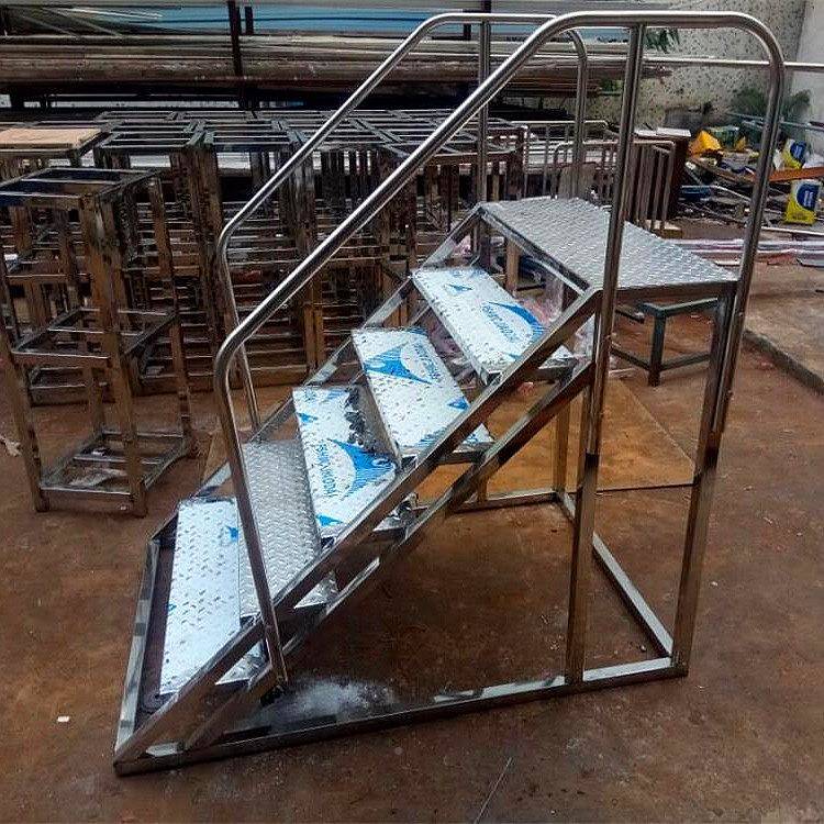 不锈钢登高带梯扶手工业带可移动平台工梯厂仓库超市货zk-qht01架