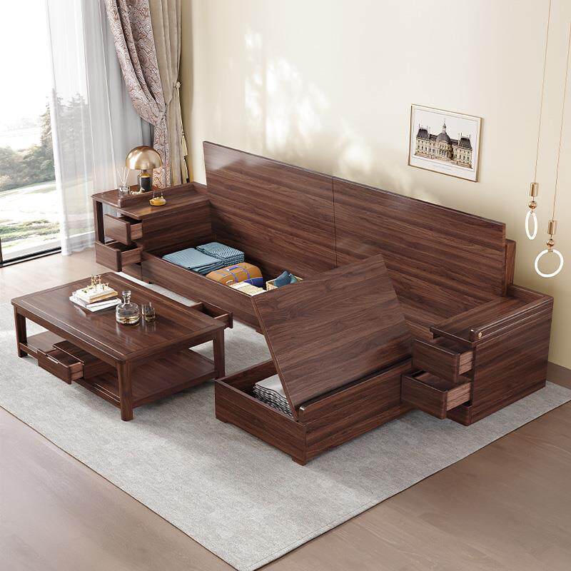 胡桃约实木沙发组合新中式代简贵妃布艺现储物大小户型黑无品牌/