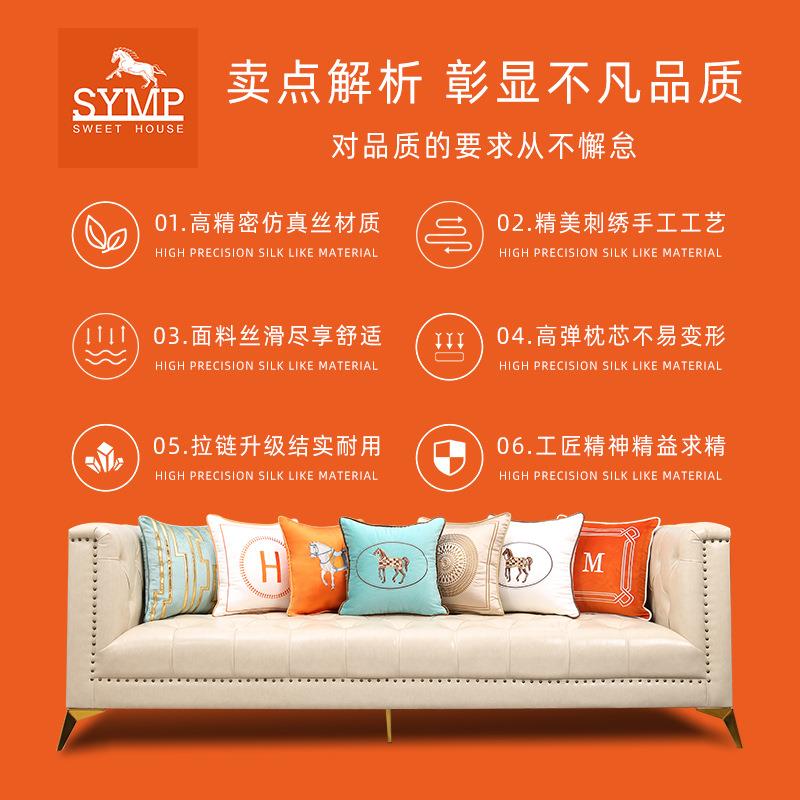 定制抱枕床头沙发飘窗靠垫仿真丝刺绣高档酒店办公室腰靠枕60x60