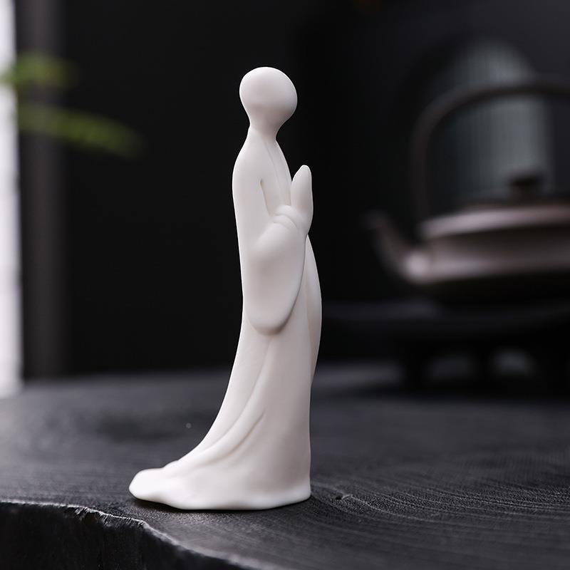 古典仕女载EYK小摆件白瓷陶车瓷工艺品办室书房桌面装饰公居品家