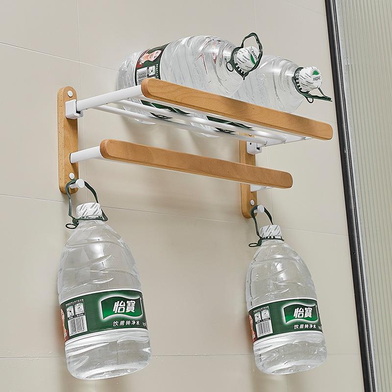 卫生间浴室洗毛巾架厕置物孔架实木手间免XZF打孔浴巾架所打式日