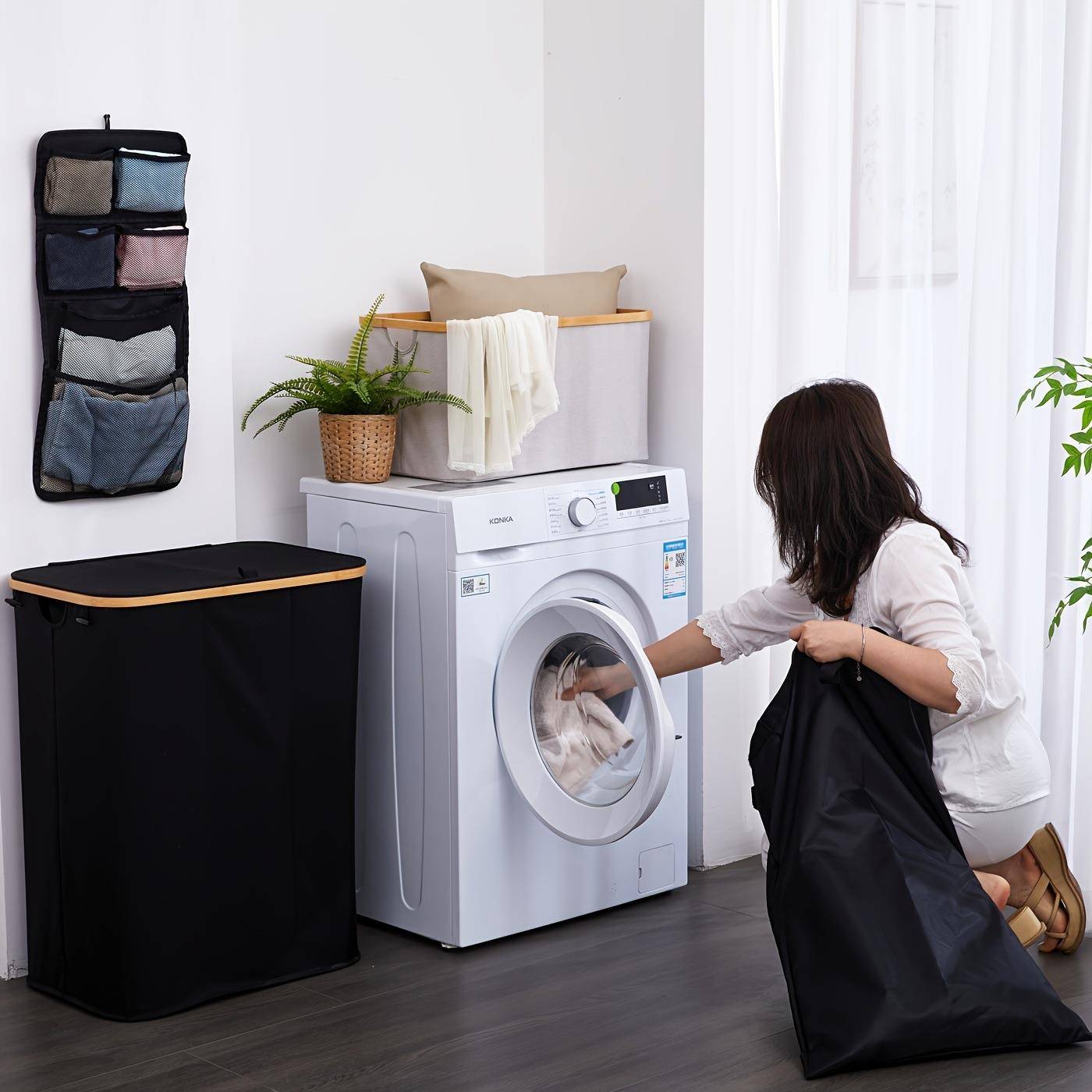 热卖家大量带盖脏衣服容AGJ收纳洗框可折叠用衣篮配内袋楠竹布艺