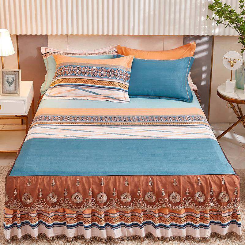 纯棉单床6598安逸裙床枕罩三件套花边加厚磨毛床床单荷叶件边套高,床上用品,床裙,淘宝优惠券,粉丝福利购,淘宝优惠卷